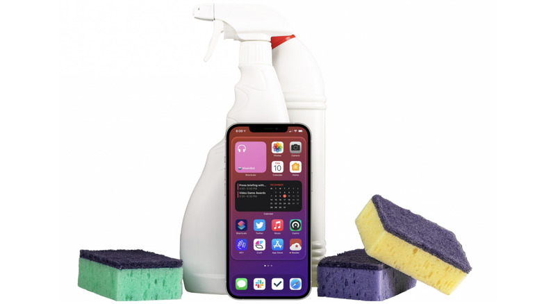 iPhone with cleaning products