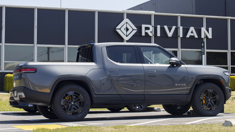 Rivian R1T truck parked dealership