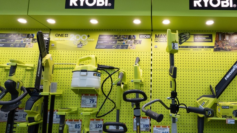 Wall of Ryobi tools 