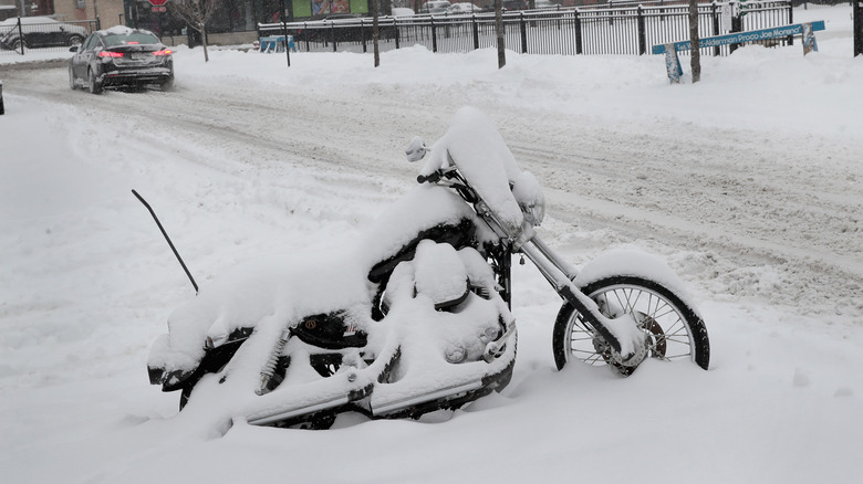 Snow-covered motorcycle