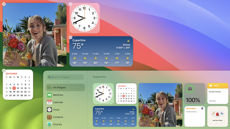 MacBook screen with various widgets