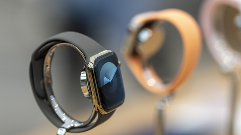 Apple smartwatches in store.