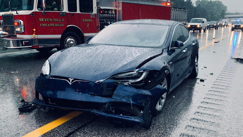 Tesla car after an accident.